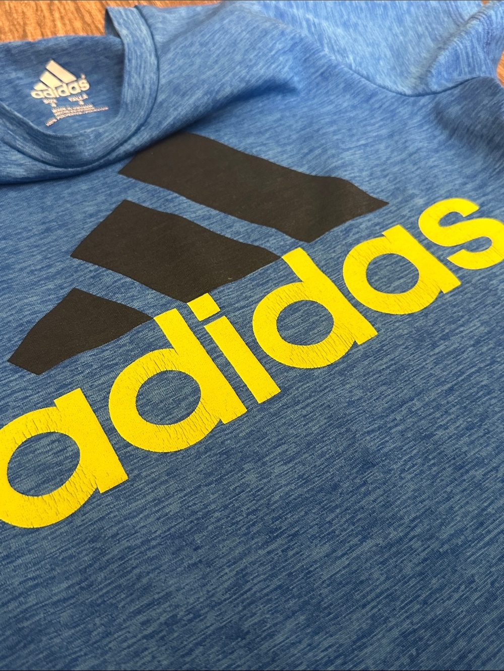 adidas Youth Heather Blue Tee with Yellow Logo - Picture 3 of 4